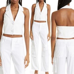 White halter blazer vest with open back